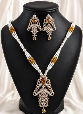 Elegant Pearl & Crystal Pendant Necklace Set with Matching Earrings – Premium Fashion Jewellery thumbnail 2