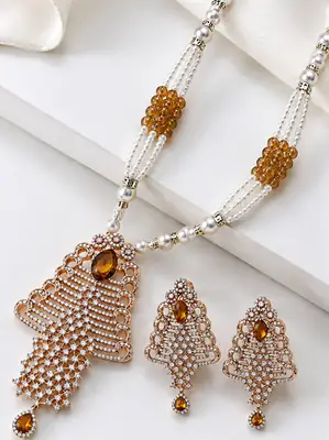 Elegant Pearl & Crystal Pendant Necklace Set with Matching Earrings – Premium Fashion Jewellery thumbnail 3