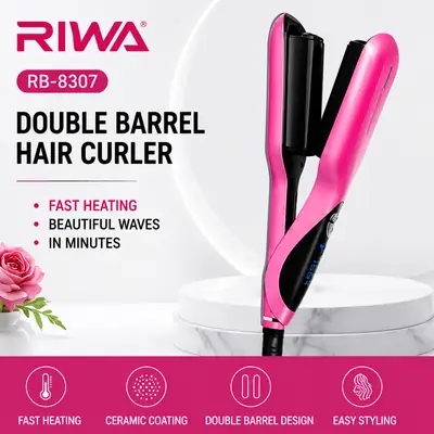 RIWA RB-8307 Double Barrel Hair Curler & Hair Waver – Ceramic Curling Iron, Fast Heating,  thumbnail 2