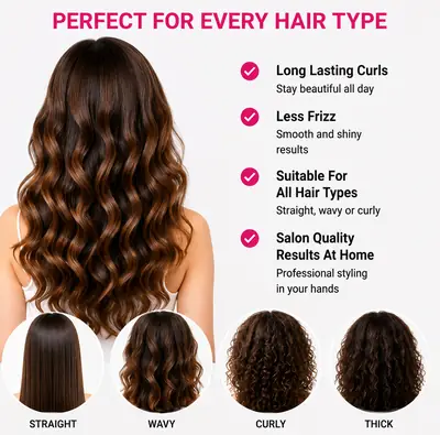 RIWA RB-8307 Double Barrel Hair Curler & Hair Waver – Ceramic Curling Iron, Fast Heating,  thumbnail 6