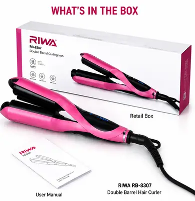 RIWA RB-8307 Double Barrel Hair Curler & Hair Waver – Ceramic Curling Iron, Fast Heating,  thumbnail 7