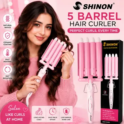 SHINON 5 Barrel Hair Waver Curling Iron | Professional Ceramic Hair Curler | Fast Heating Hair Styling Tool