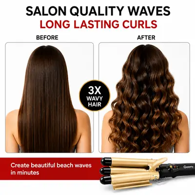 Geemy GM-2988 Professional 3 Barrel Hair Curling Iron Hair Waver | Fast Heating | Ceramic Coating | Salon Styling Tool thumbnail 5