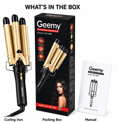 Geemy GM-2988 Professional 3 Barrel Hair Curling Iron Hair Waver | Fast Heating | Ceramic Coating | Salon Styling Tool thumbnail 7