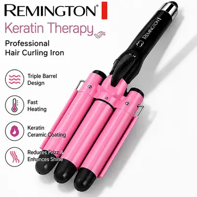 Remington Keratin Therapy Professional 3 Barrel Hair Curling Iron – Triple Barrel Hair Waver, Fast Heating, Pink thumbnail 2