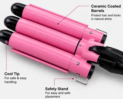 Remington Keratin Therapy Professional 3 Barrel Hair Curling Iron – Triple Barrel Hair Waver, Fast Heating, Pink thumbnail 4