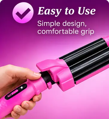 BaByverse BA-449 Professional 3 Barrel Hair Waver Curling Iron – Quick Styling Hair Curler – Pink thumbnail 3