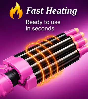 BaByverse BA-449 Professional 3 Barrel Hair Waver Curling Iron – Quick Styling Hair Curler – Pink thumbnail 4