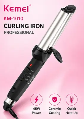 Kemei Professional 3 Barrel Hair Crimper & Curling Iron | Ceramic Hair Waver | Fast Heating Styling Tool thumbnail 2