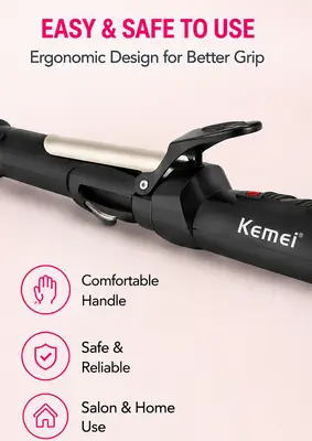 Kemei Professional 3 Barrel Hair Crimper & Curling Iron | Ceramic Hair Waver | Fast Heating Styling Tool thumbnail 4