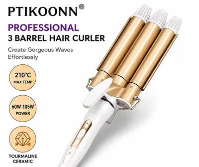 PTIKOONN Professional 3 Barrel Hair Curler Ceramic Hair Waver 60W Fast Heating Hair Styling Iron thumbnail 2