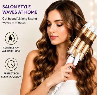 PTIKOONN Professional 3 Barrel Hair Curler Ceramic Hair Waver 60W Fast Heating Hair Styling Iron thumbnail 5