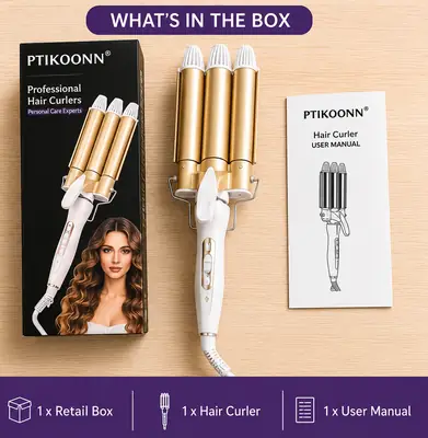 PTIKOONN Professional 3 Barrel Hair Curler Ceramic Hair Waver 60W Fast Heating Hair Styling Iron thumbnail 6