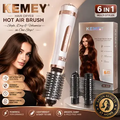6-in-1 Hot Air Brush Hair Dryer & Styler – Multi-Functional Hair Volumizer, Smoothing & Styling Brush