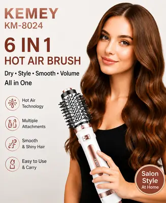 6-in-1 Hot Air Brush Hair Dryer & Styler – Multi-Functional Hair Volumizer, Smoothing & Styling Brush thumbnail 2