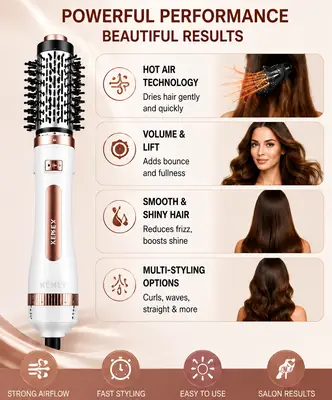 6-in-1 Hot Air Brush Hair Dryer & Styler – Multi-Functional Hair Volumizer, Smoothing & Styling Brush thumbnail 3