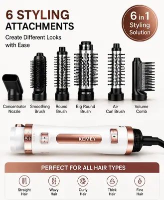 6-in-1 Hot Air Brush Hair Dryer & Styler – Multi-Functional Hair Volumizer, Smoothing & Styling Brush thumbnail 6