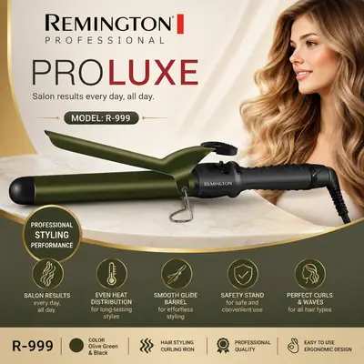 Professional Hair Curler R-999 - ProLuxe Styling Curling Iron for Beautiful Salon-Style Curls & Waves