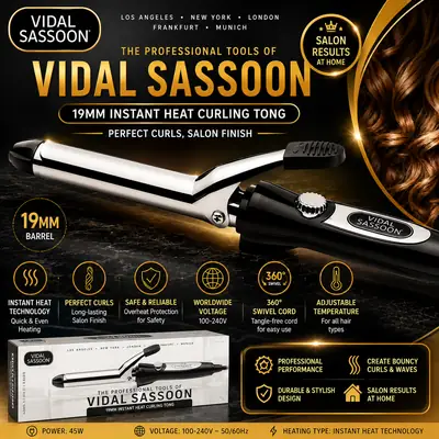 Professional Instant Heat Curling Tong – Hair Styling Curler | 19mm