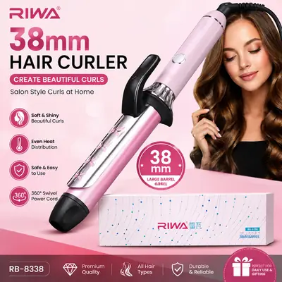 RIWA RB-8338 38mm Large Barrel Hair Curler – Professional Hair Curling & Styling Iron