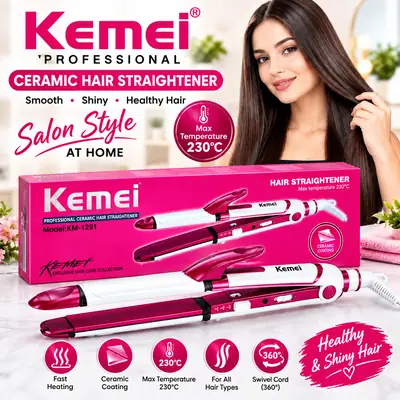 Kemei KM-1291 3-in-1 Professional Hair Straightener & Styler