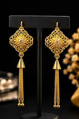 Elegant Golden Long Drop Earrings for Women – Stylish Traditional Jewelry thumbnail 4