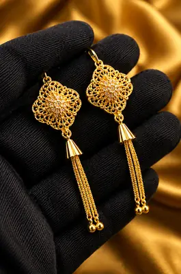 Elegant Golden Long Drop Earrings for Women – Stylish Traditional Jewelry thumbnail 5