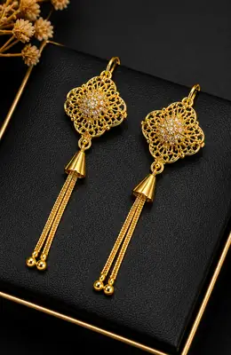 Elegant Golden Long Drop Earrings for Women – Stylish Traditional Jewelry thumbnail 6