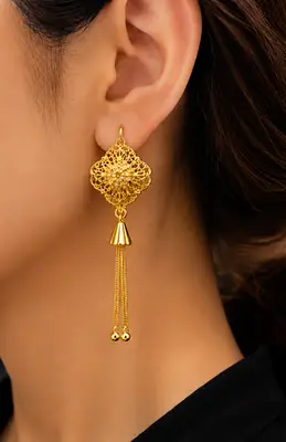 Elegant Golden Long Drop Earrings for Women – Stylish Traditional Jewelry thumbnail 7