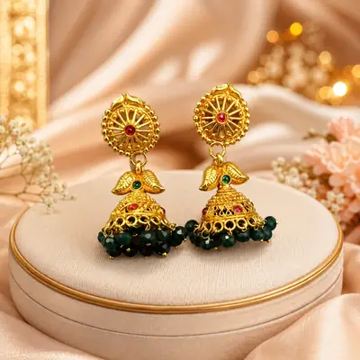 Flash Design Gold Plated Artificial Stones Jhumka
