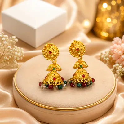 Flash Design Gold Plated Artificial Stones Jhumka thumbnail 2