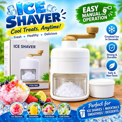Manual Ice Shaver Machine – Hand Operated Ice Crusher & Shaved Ice Maker for Snow Cones, Cold Drinks, Desserts & Summer Refreshments