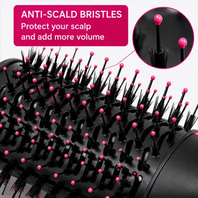 2-in-1 Hot Air Brush Hair Dryer & Straightening Brush | Electric Hair Styler | Pink & Black thumbnail 4