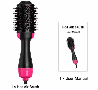 2-in-1 Hot Air Brush Hair Dryer & Straightening Brush | Electric Hair Styler | Pink & Black thumbnail 7