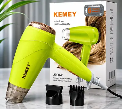 KEMEY KM-6821 Professional Hair Dryer 2000W | Hot & Cool Air | Foldable Handle | Overheat Protection thumbnail 2