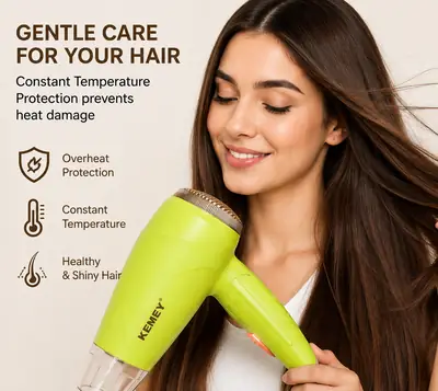 KEMEY KM-6821 Professional Hair Dryer 2000W | Hot & Cool Air | Foldable Handle | Overheat Protection thumbnail 5
