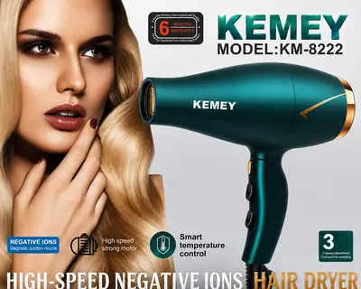 KEMEY KM-8222 Professional Hair Dryer 3000W – High Speed Negative Ionic Hair Dryer with Smart Temperature Control thumbnail 2