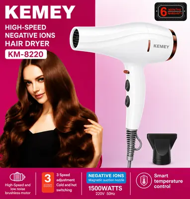 Professional 1500W Hair Dryer – Hot & Cold Air, Negative Ion Technology, 3 Speed Settings & Smart Temperature Control ? thumbnail 3