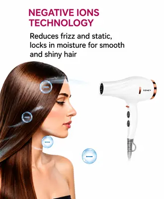 Professional 1500W Hair Dryer – Hot & Cold Air, Negative Ion Technology, 3 Speed Settings & Smart Temperature Control ? thumbnail 4