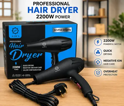 AJWA Professional Hair Dryer 2200W | Powerful Quick-Dry Hair Dryer with Negative Ion Care, Hot & Cold Air & Multi-Gear Settings thumbnail 2