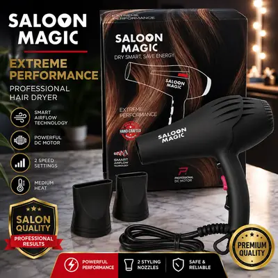 Saloon Magic Professional Hair Dryer | Extreme Performance Salon Hair Dryer with 2 Styling Nozzles