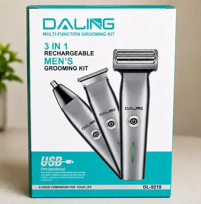 DALING DL-9218 3-in-1 Rechargeable Men's Grooming Kit | Trimmer, Shaver & Nose Hair Trimmer | USB Charging thumbnail 2