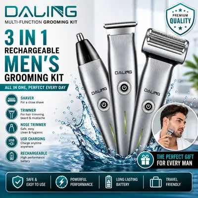 DALING DL-9218 3-in-1 Rechargeable Men's Grooming Kit | Trimmer, Shaver & Nose Hair Trimmer | USB Charging thumbnail 4