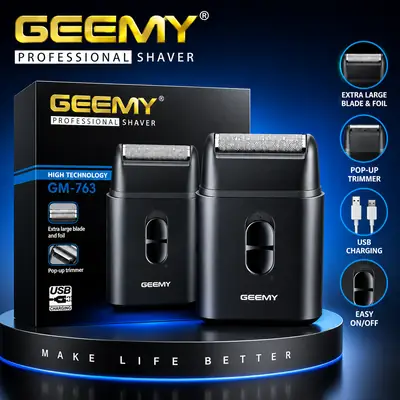 GEEMY GM-7763 Professional Rechargeable Foil Shaver with Pop-Up Trimmer & USB Charging