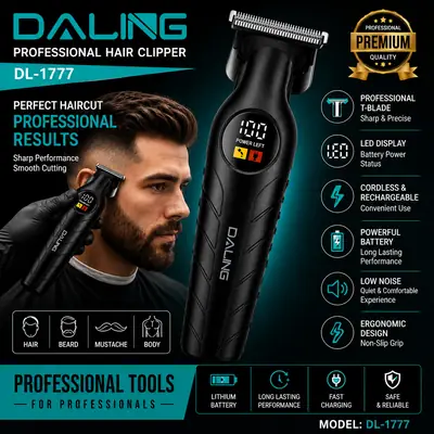 DALING Professional Hair Clipper DL-1777 Cordless Rechargeable Hair & Beard Trimmer with LED Display