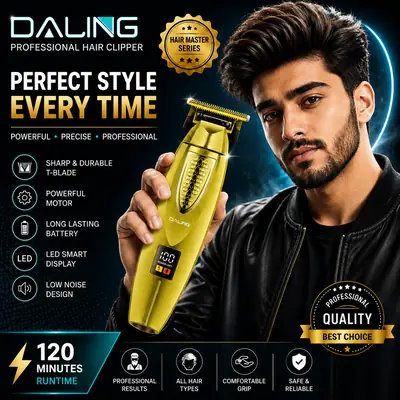 DALING DL-1772 Professional Hair Clipper | Rechargeable T-Blade Trimmer | LED Digital Display | Cordless Beard & Hair Cutting Machine
