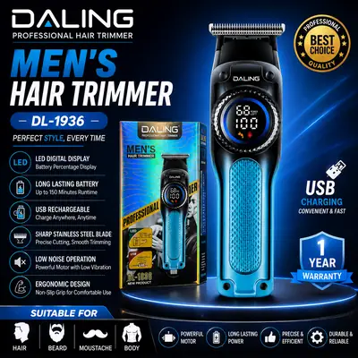 DALING DL-1936 Professional Men's Hair Trimmer | USB Rechargeable | LED Display | Cordless Hair & Beard Clipper