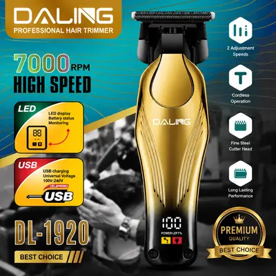 DALING DL-1920 Professional Hair Trimmer | 7000 RPM High-Speed | USB Rechargeable | LED Display | Gold