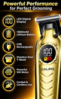 DALING DL-1903 Professional Hair Trimmer for Men | Cordless Rechargeable Beard & Hair Clipper with LED Display thumbnail 3