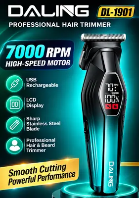 DALING DL-1901 Professional Hair Trimmer | USB Rechargeable | LCD Display | 7000 RPM High-Speed Hair & Beard Clipper thumbnail 2